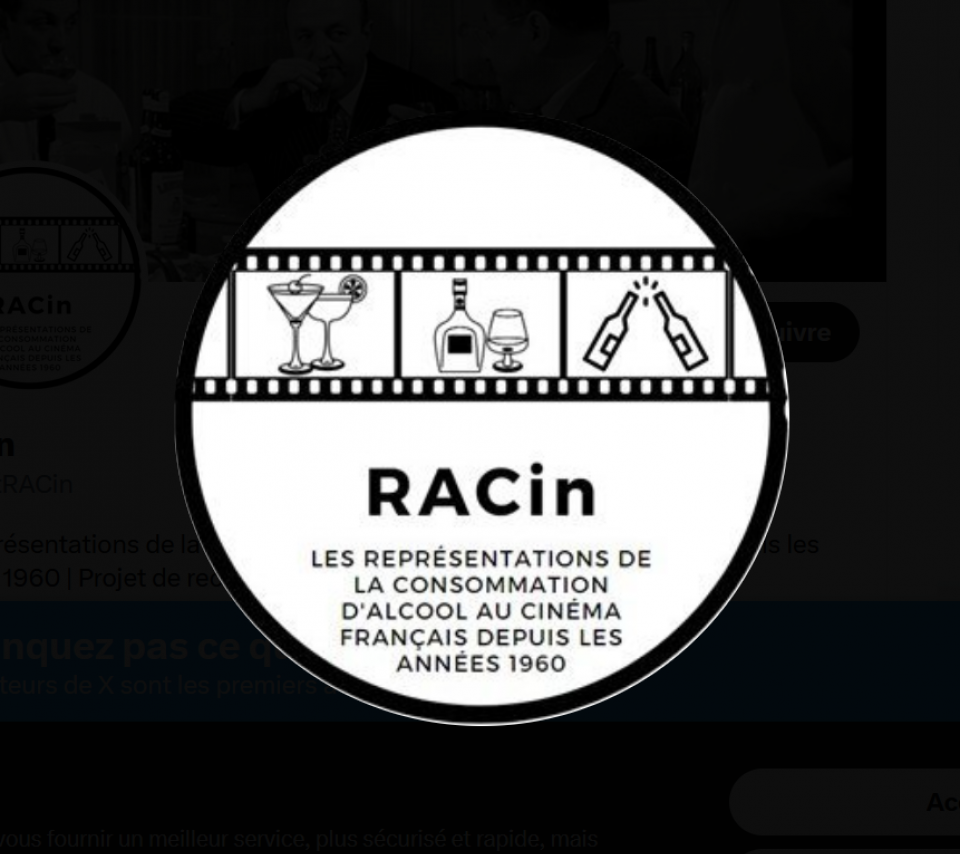 Logo du projet RACin, dessin de verres et bouteilles d'alcool sur une pellicule
