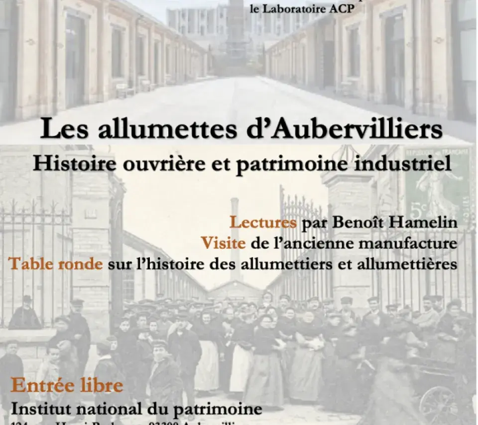Affiche de l'événement reprenant les informations contenues dans le texte de cette page, sur fond d'images d'archives de la manufacture