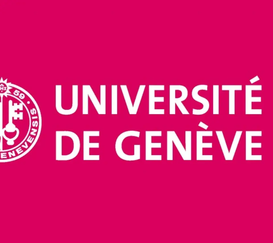 Logo université de Genève nom blanc sur fond rouge