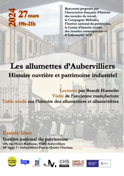 Affiche de l'événement reprenant les informations contenues dans le texte de cette page, sur fond d'images d'archives de la manufacture